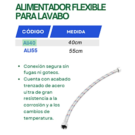 Ali40 Alimentador / Conector Flexible Para Agua 40 cm Acero Inoxidable