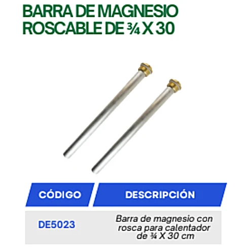 Barra de Magnesio Roscable de 3/4″ / Ánodo de Sacrificio Para Boiler