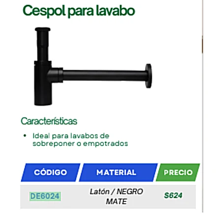 Céspol Completo Para Lavabo Metálico Negro Mate / Sifón Desagüe