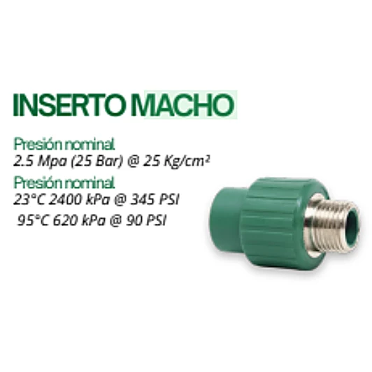 Conector / Inserto Macho 3/4 Pulgada PPR Termofusión