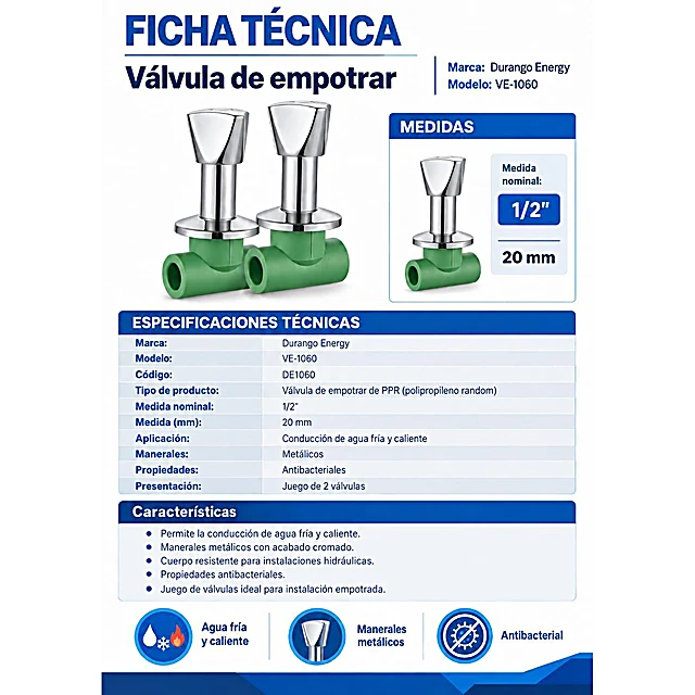 Valvula de Empotrar 1/2″