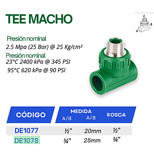 Tee Inserto Macho 3/4″