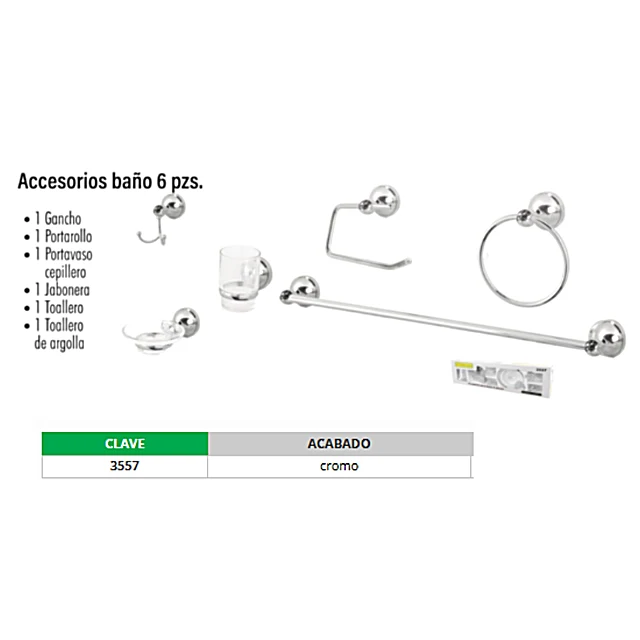 Juego De Accesorios Para Baño 6 Piezas Metálico Cromo