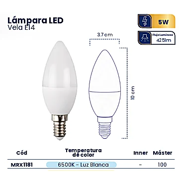 LÁMPARA LED DECORATIVA VELA 5W E14 6500K