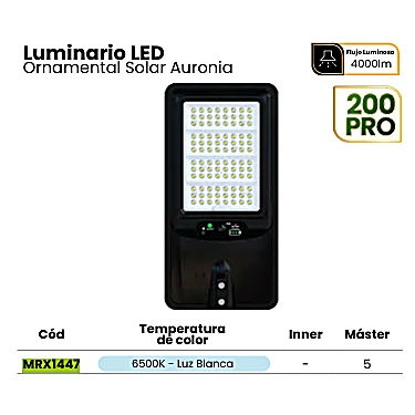 LUMINARIA SOLAR LED ALL IN ONE AURONIA 100PRO 6500K HIGH LUMEN IP65