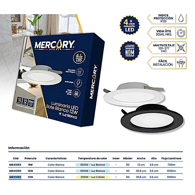 LUMINARIO LED BOTE 12W 3000K BLANCA