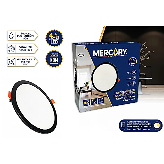 LUMINARIOLED DOWNLIGHT AJUSTABLE 12W CCT NEGRO