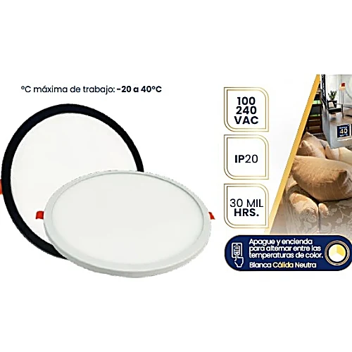 Luminario LED Downlight Ajustable 15W CCT Selección de Luz Negro