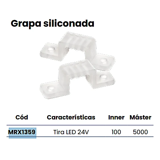 Grapa de Silicón Flexible para Fijación de Tira LED 24V / 12V