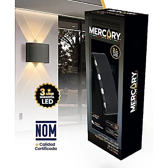 Luminario LED Arbotante Up & Down 8W Negro 3000K Luz Cálida Pared Exterior IP65