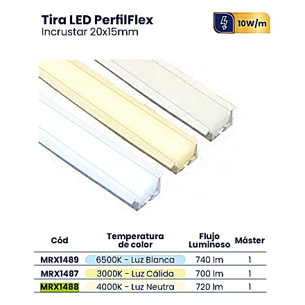 TIRA LED PERFILFLEX SILICONADO INCRUSTAR 20X15MM 4000K ROLLO
