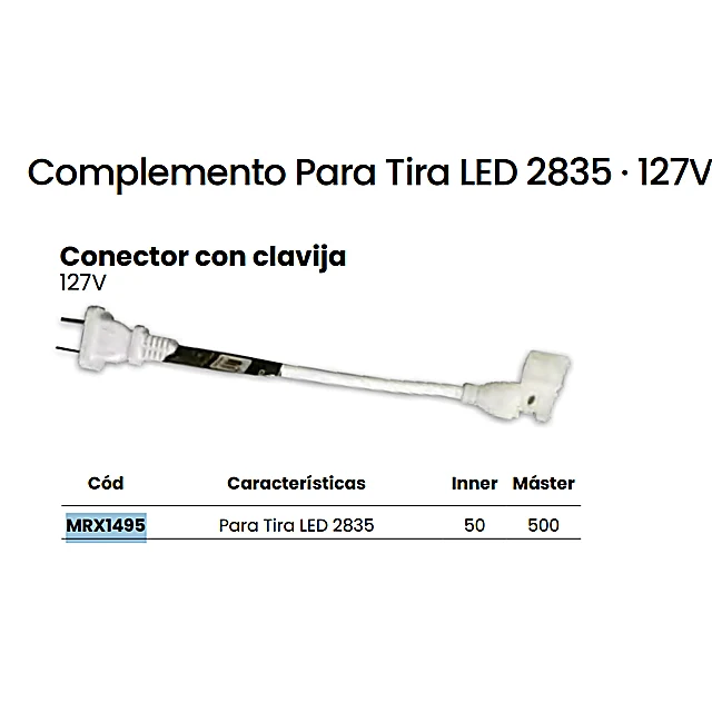 CONECTOR C/CLAVIJA TIRA LED IP65 120V 120LEDS 2835