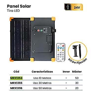 PANEL SOLAR TIRA LED 24V USO 10 METROS