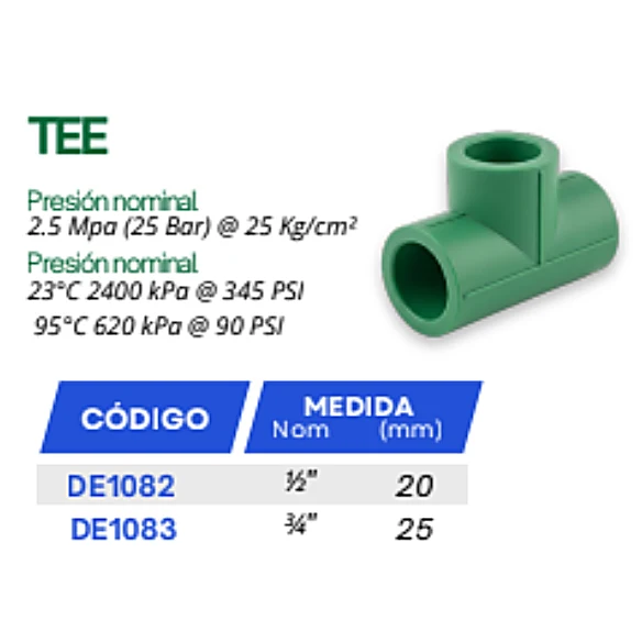 Tee De 3/4 Pulgada Conexión Para Agua PPR
