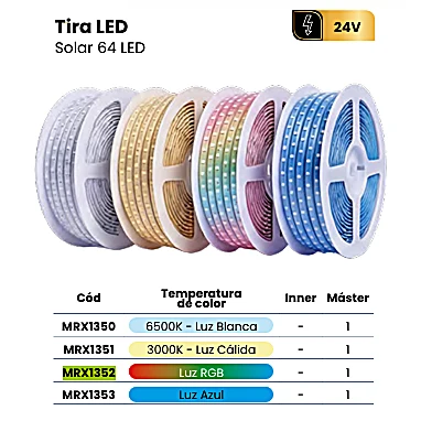 TIRA LED 24V/SOLAR RGB 64LED*METRO ROLLO*50METROS