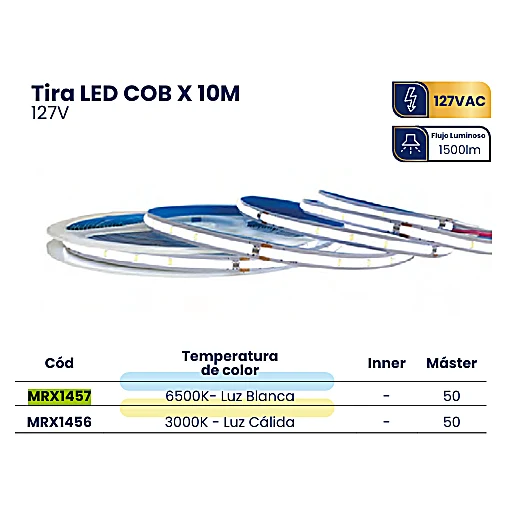 TIRA LED COB IP20 240LeD/M 120VAC 6500K 10M/ROLLO